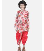 pink Printed Sherwani Dhoti Set for Boys