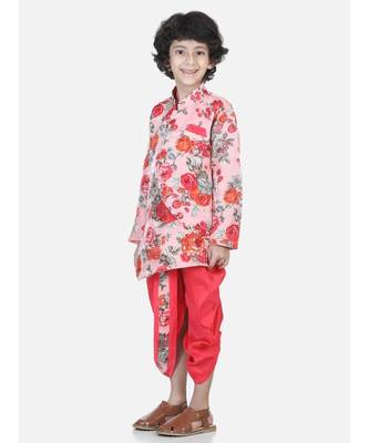 pink Printed Sherwani Dhoti Set for Boys 2