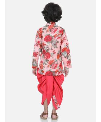 pink Printed Sherwani Dhoti Set for Boys 3