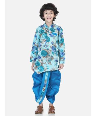 blue Printed Sherwani Dhoti Set for Boys 1