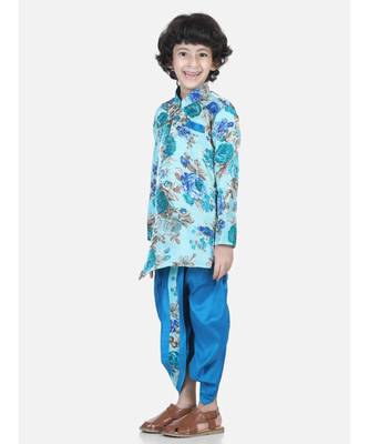 blue Printed Sherwani Dhoti Set for Boys 2
