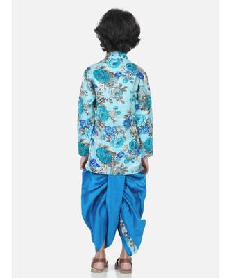blue Printed Sherwani Dhoti Set for Boys 4