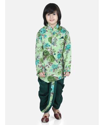 Green Printed Sherwani Dhoti Set for Boys 1