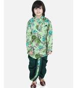 Green Printed Sherwani Dhoti Set for Boys