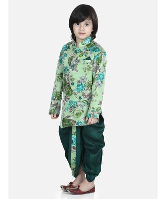 Green Printed Sherwani Dhoti Set for Boys 3
