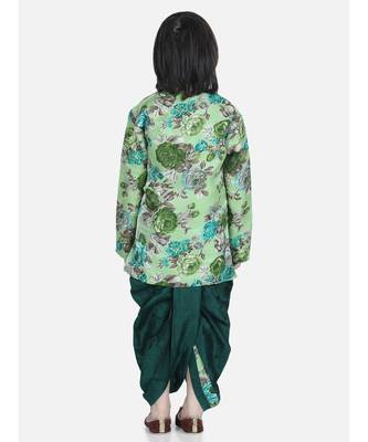 Green Printed Sherwani Dhoti Set for Boys 4