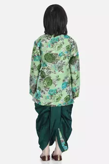 Green Printed Sherwani Dhoti Set for Boys