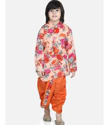 Orange Printed Sherwani Dhoti Set for Boys