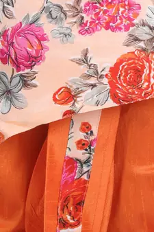 Orange Printed Sherwani Dhoti Set for Boys