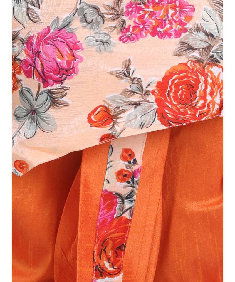 Orange Printed Sherwani Dhoti Set for Boys