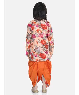 Orange Printed Sherwani Dhoti Set for Boys 4
