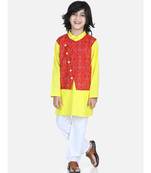 Red Attached Jacket Kurta Pajama for Boys