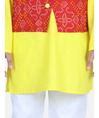 Red Attached Jacket Kurta Pajama for Boys 4