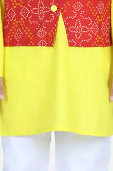 Red Attached Jacket Kurta Pajama for Boys