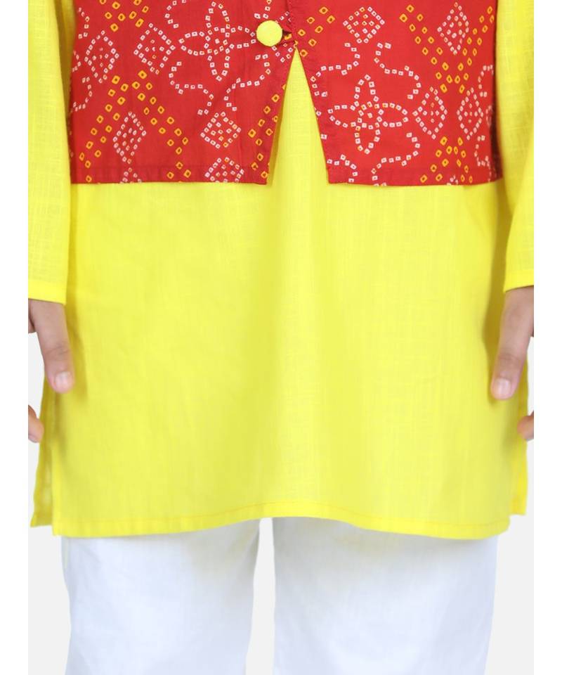 Red Attached Jacket Kurta Pajama for Boys