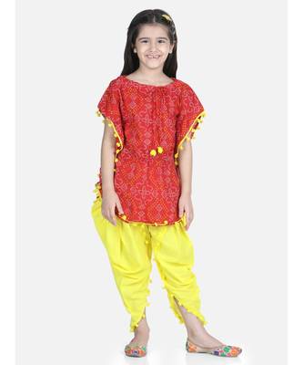 Red Cotton Kaftan Dhoti Set for Girls 1