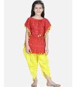 Red Cotton Kaftan Dhoti Set for Girls