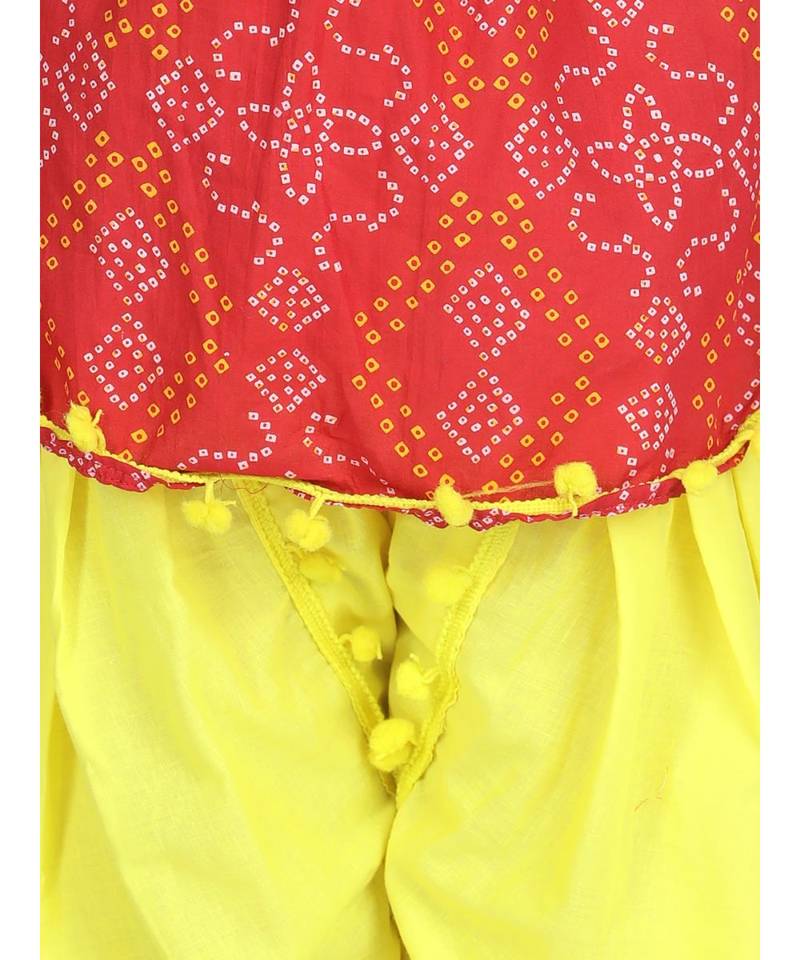 Red Cotton Kaftan Dhoti Set for Girls