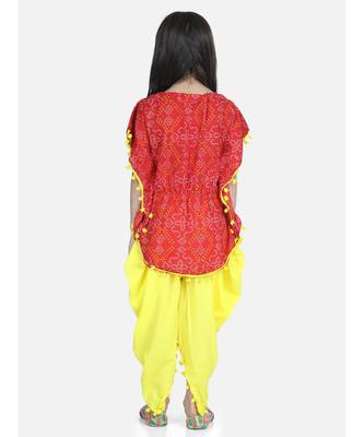 Red Cotton Kaftan Dhoti Set for Girls 5