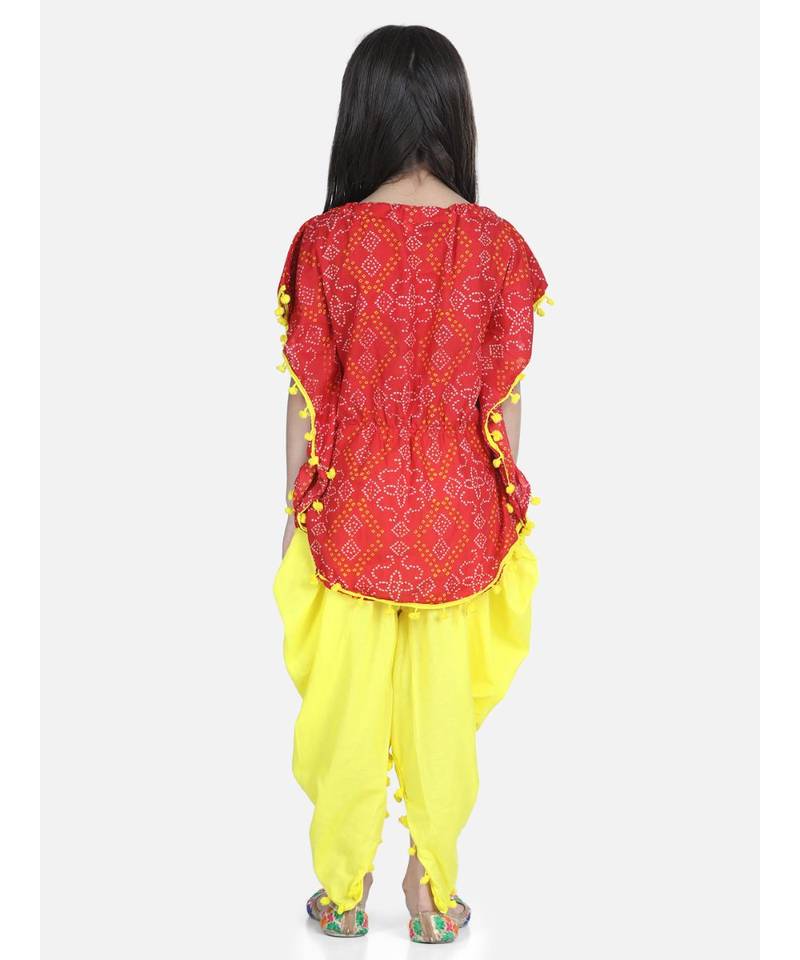 Red Cotton Kaftan Dhoti Set for Girls