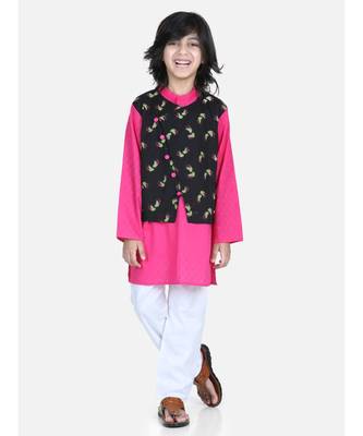 Black Attached Jacket Kurta Pajama for Boys 1