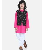 Black Attached Jacket Kurta Pajama for Boys