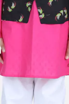 Black Attached Jacket Kurta Pajama for Boys