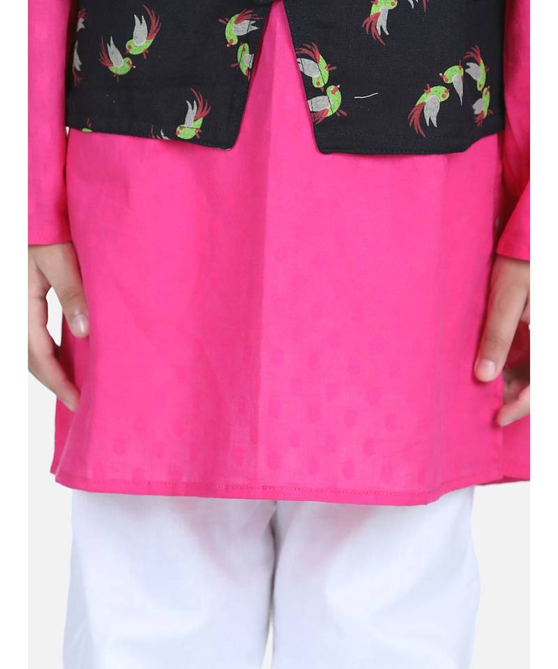 Black Attached Jacket Kurta Pajama for Boys