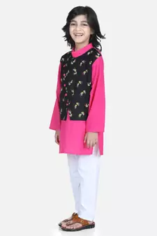 Black Attached Jacket Kurta Pajama for Boys