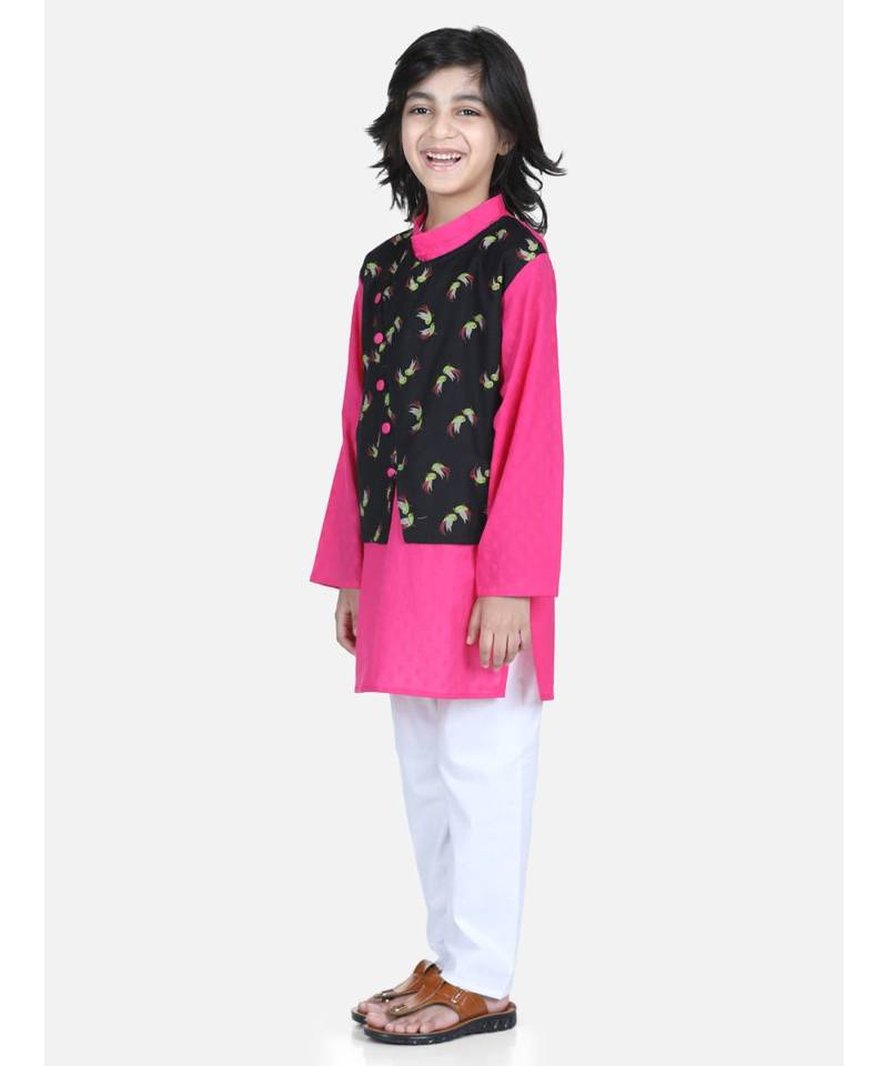 Black Attached Jacket Kurta Pajama for Boys