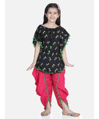 Pink Cotton Kaftan Dhoti Set for Girls 1