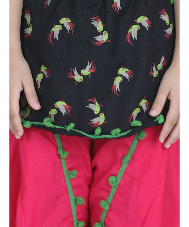 Pink Cotton Kaftan Dhoti Set for Girls