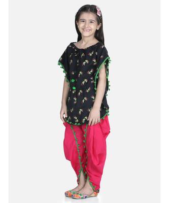 Pink Cotton Kaftan Dhoti Set for Girls 3