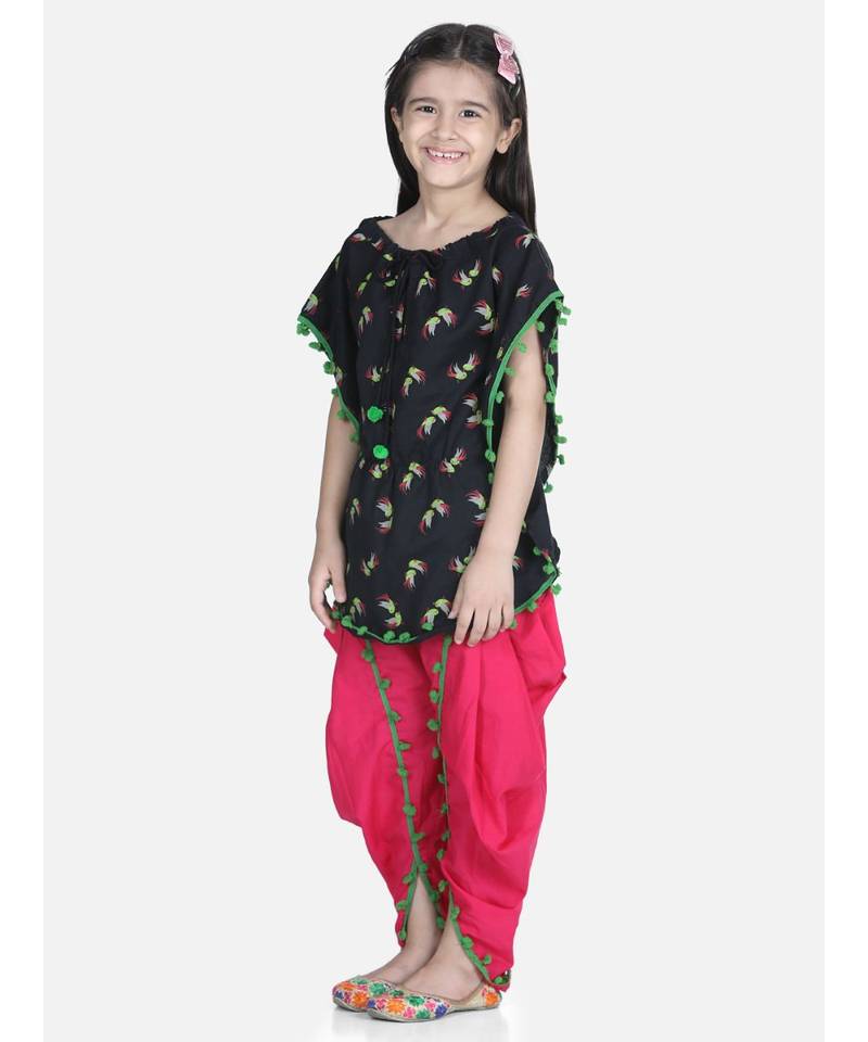 Pink Cotton Kaftan Dhoti Set for Girls