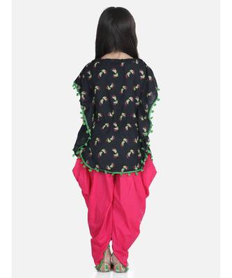 Pink Cotton Kaftan Dhoti Set for Girls 4