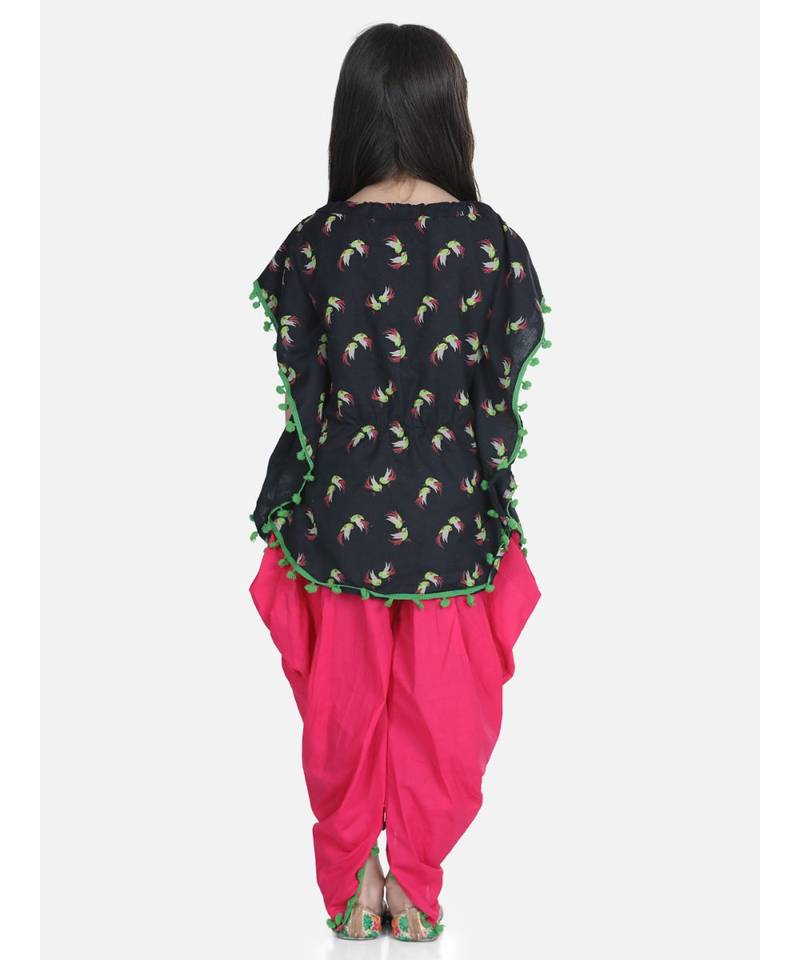 Pink Cotton Kaftan Dhoti Set for Girls