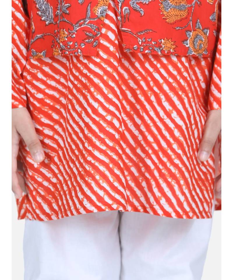 Orange Attached Jacket Kurta Pajama for Boys