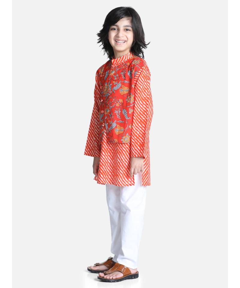 Orange Attached Jacket Kurta Pajama for Boys