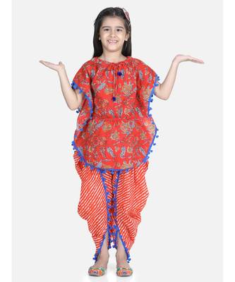Orange Cotton Kaftan Dhoti Set for Girls 1