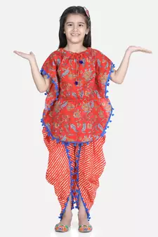 Orange Cotton Kaftan Dhoti Set for Girls
