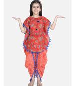 Orange Cotton Kaftan Dhoti Set for Girls