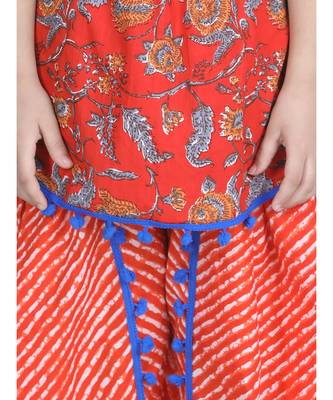 Orange Cotton Kaftan Dhoti Set for Girls 3