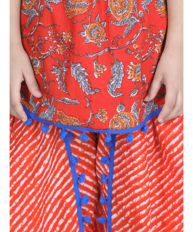 Orange Cotton Kaftan Dhoti Set for Girls