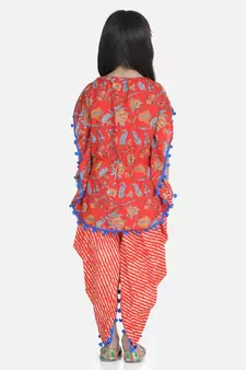 Orange Cotton Kaftan Dhoti Set for Girls