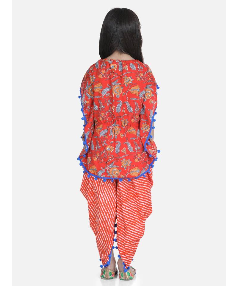 Orange Cotton Kaftan Dhoti Set for Girls