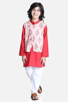 Peach Attached Jacket Kurta Pajama for Boys