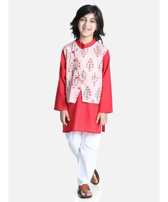 Peach Attached Jacket Kurta Pajama for Boys 1