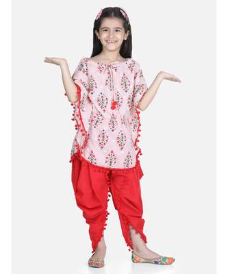 Peach Cotton Kaftan Dhoti Set for Girls 1