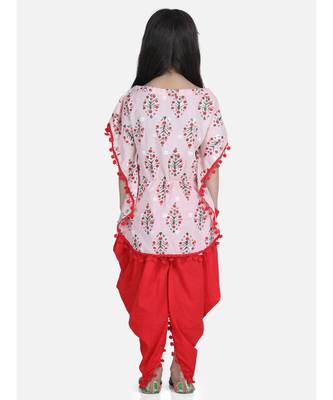 Peach Cotton Kaftan Dhoti Set for Girls 4