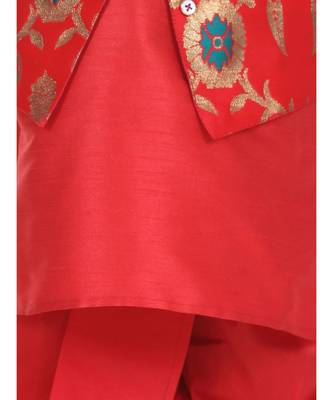 Red Attached Jacket Jacquard Dhoti Kurta 2